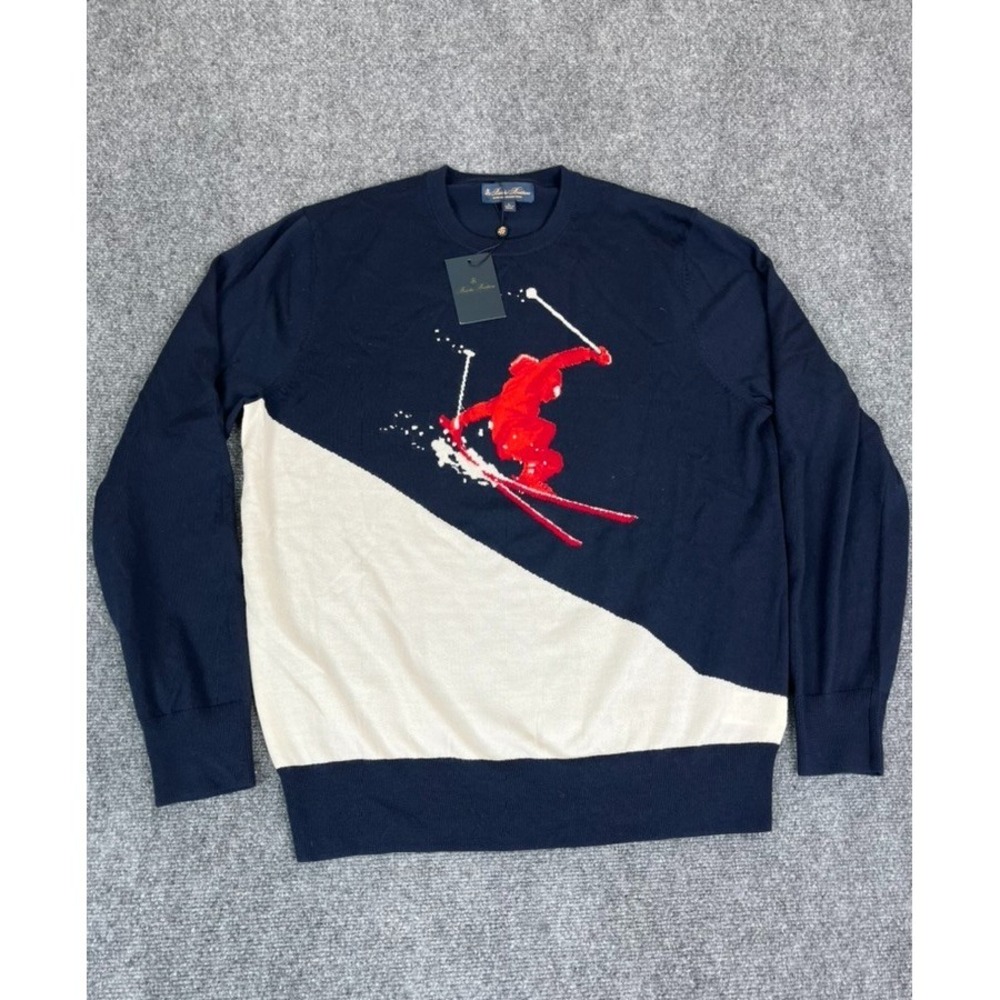 Brooks Brothers Sweater Mens Washable Merino Wool Crewneck Skier Ski Knit Size L